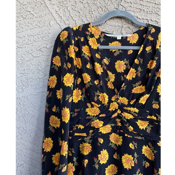 VERONICA BEARD Black & Yellow Sunflower Floral Printed Silk Riggins Dress Sz 0 - Picture 6 of 17